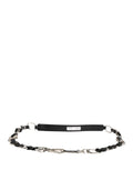 Dolce & Gabbana Silver Chain Shoulder Strap — Black Leather