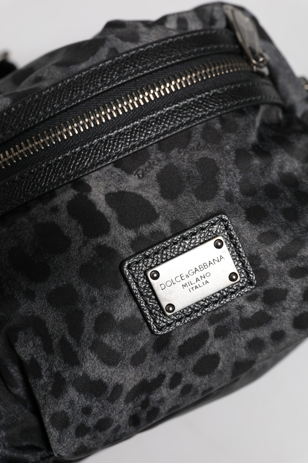 Dolce & Gabbana Black Gray Leopard DG Logo Belt Waist Fanny Pack Bag