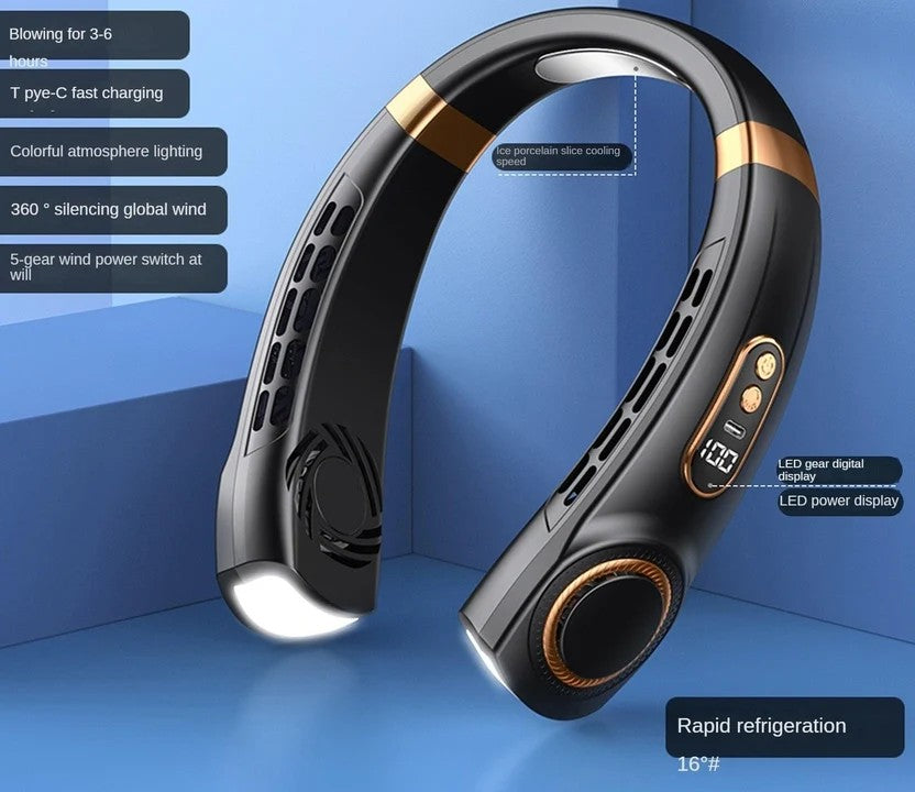 Portable Bladeless Neck Fan with Light — 5-Speed Rechargeable