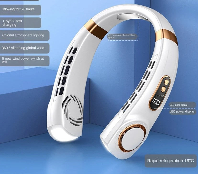 Portable Bladeless Neck Fan with Light — 5-Speed Rechargeable