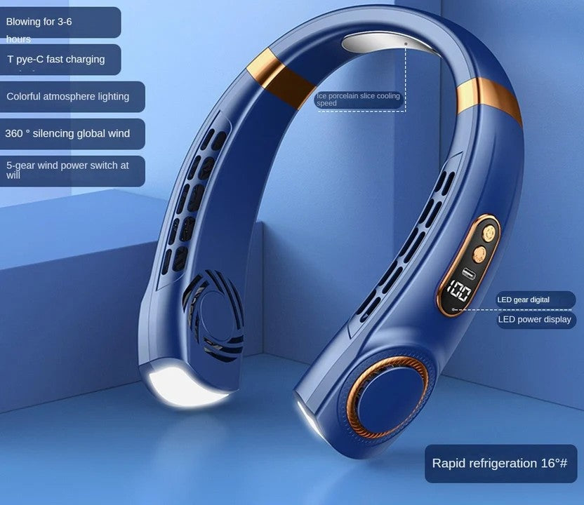 Portable Bladeless Neck Fan with Light — 5-Speed Rechargeable